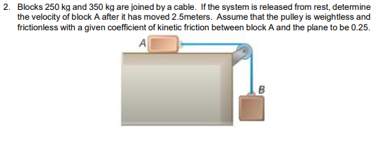 2. Blocks 250 kg and 350 kg are joined by a