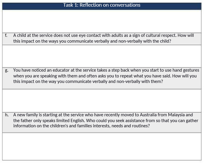 Task 1: Reflection on conversations . A child at