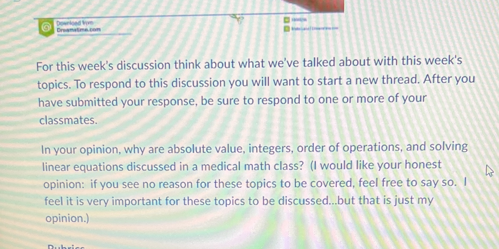 For this week's discussion think about what