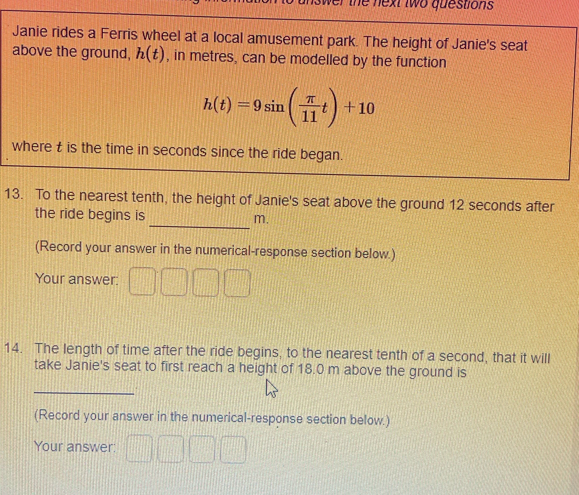 text two Questions Janie rides a Ferris wheel at