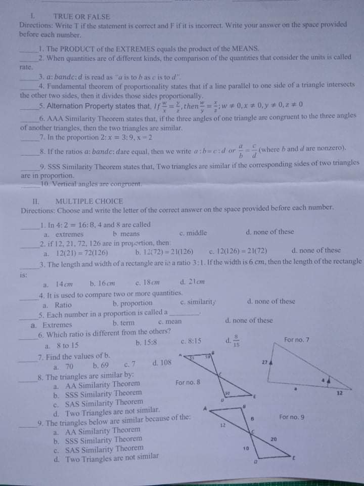 TRUE OR FALSE Directions: Write T if the