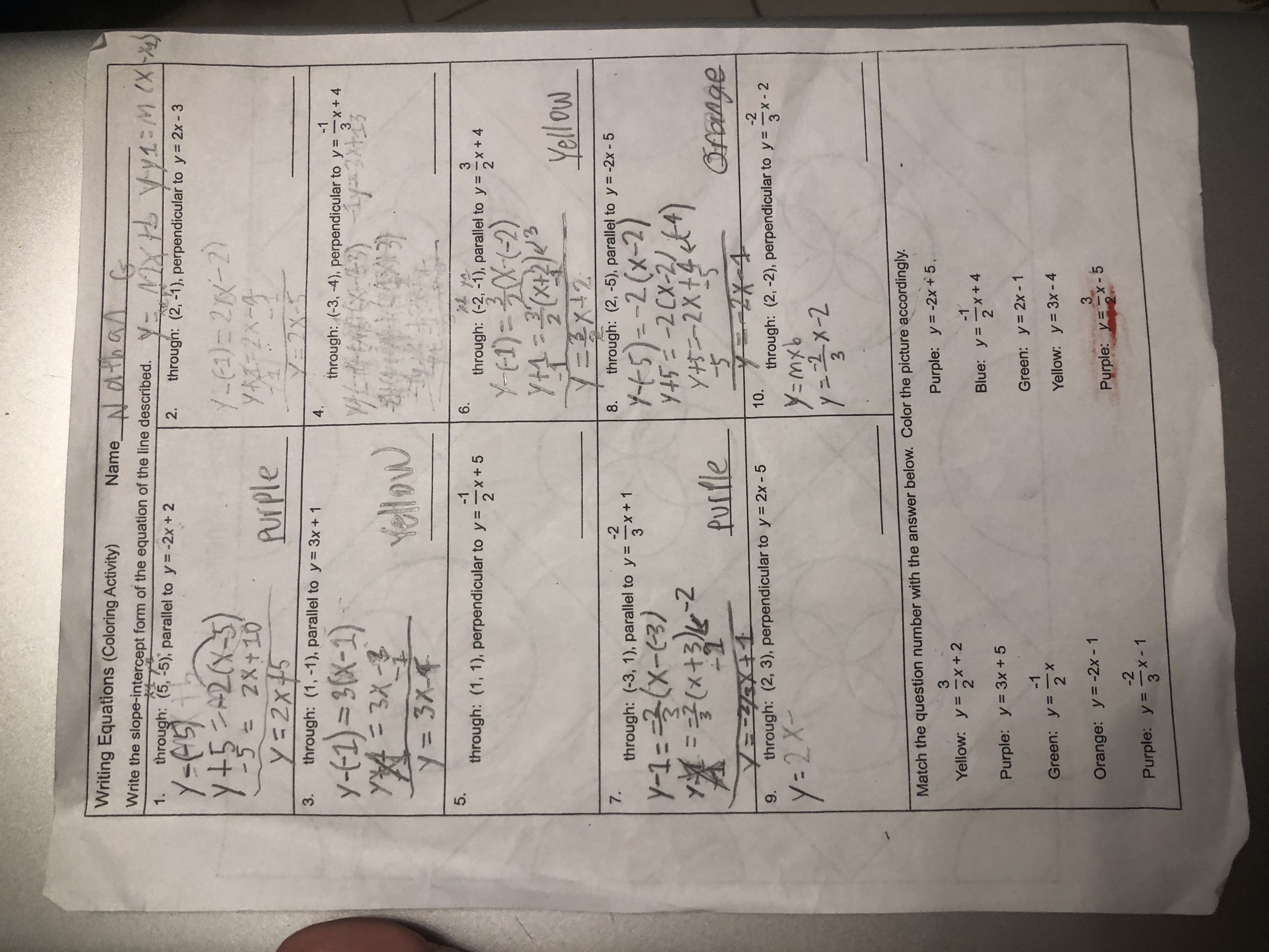 Writing Equations (Coloring Activity) Name A