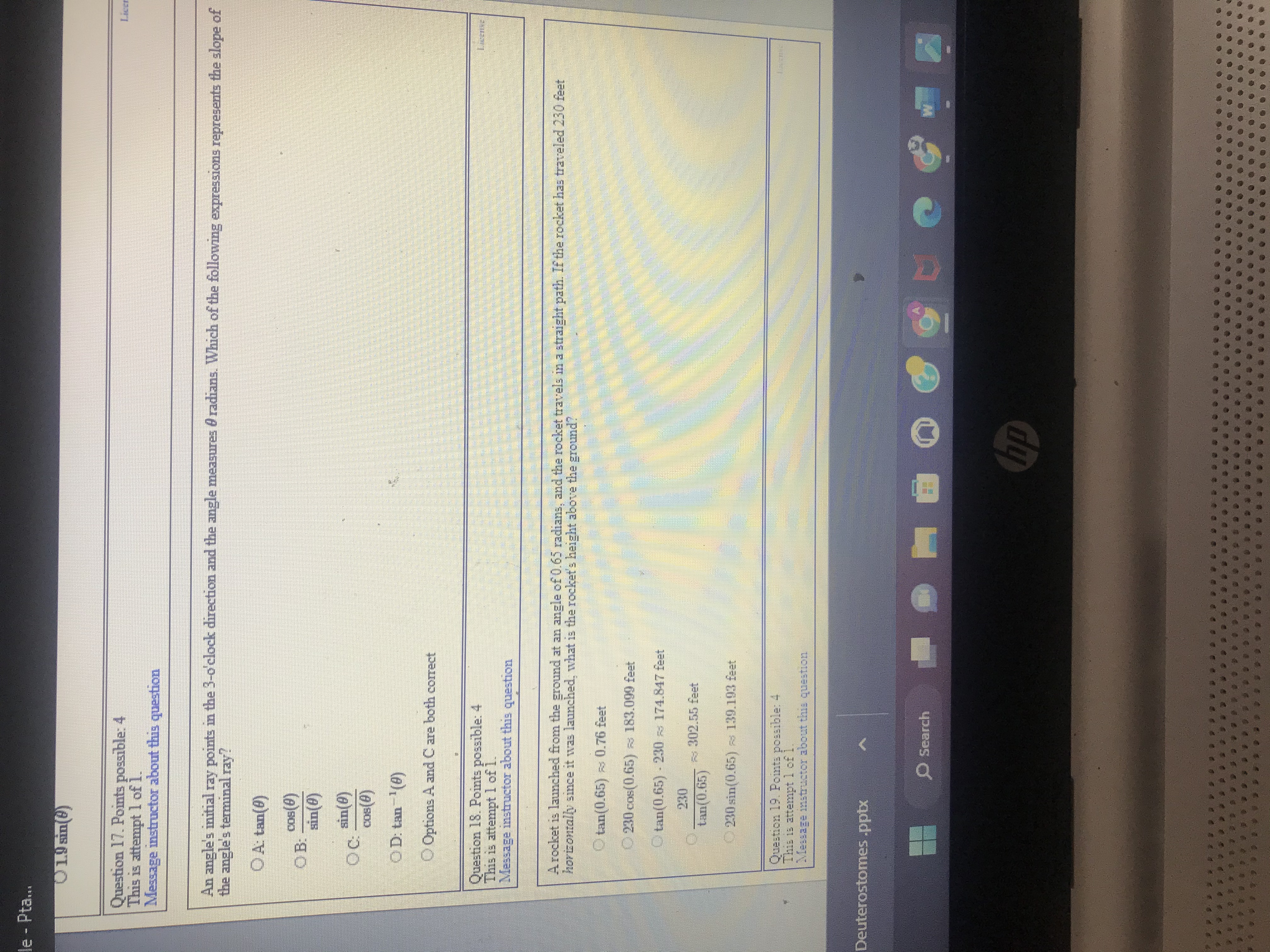 le - Pta... 1.9 sin (8) Question 17. Points