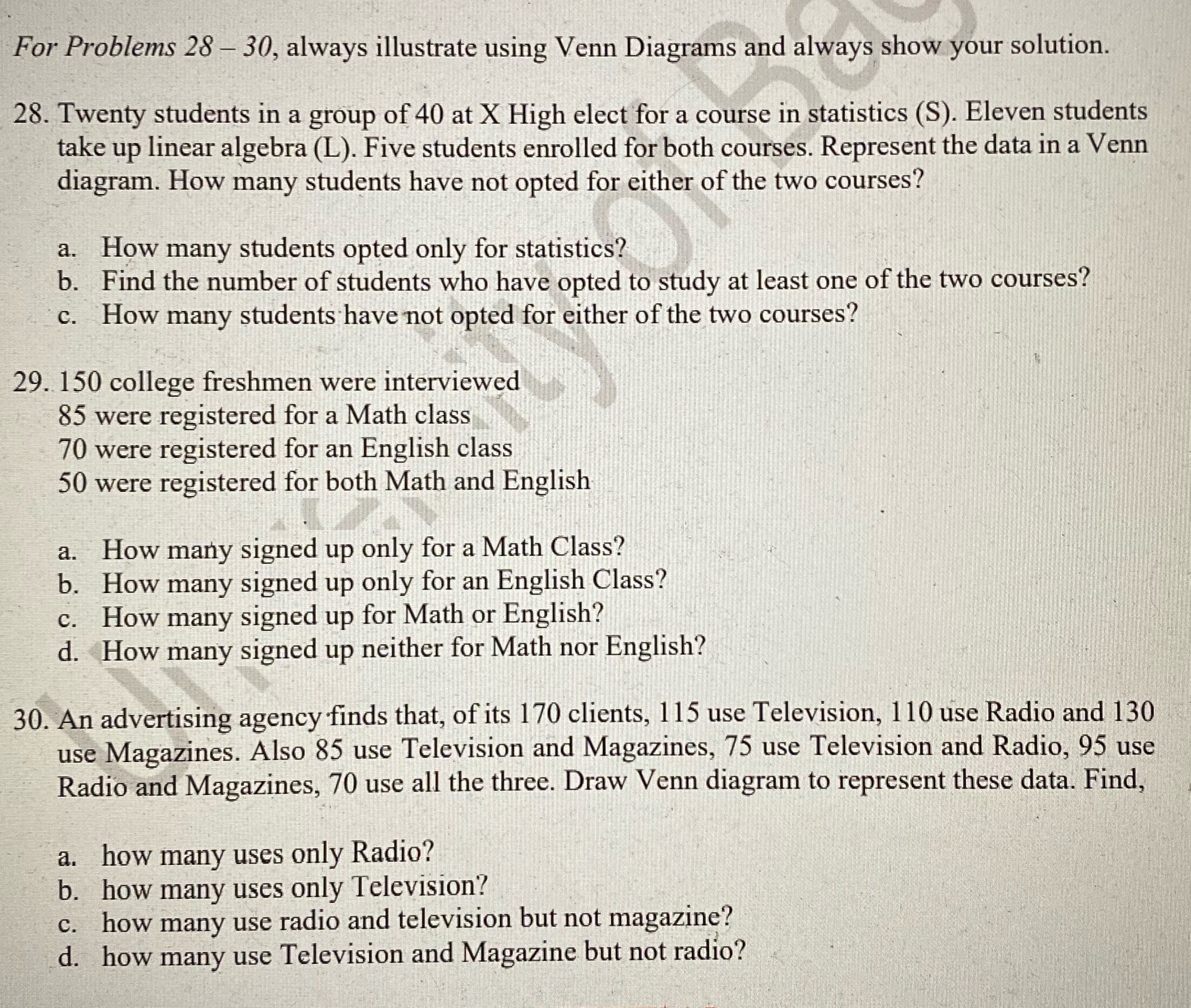 Illustrat using ven diagram and show solutions