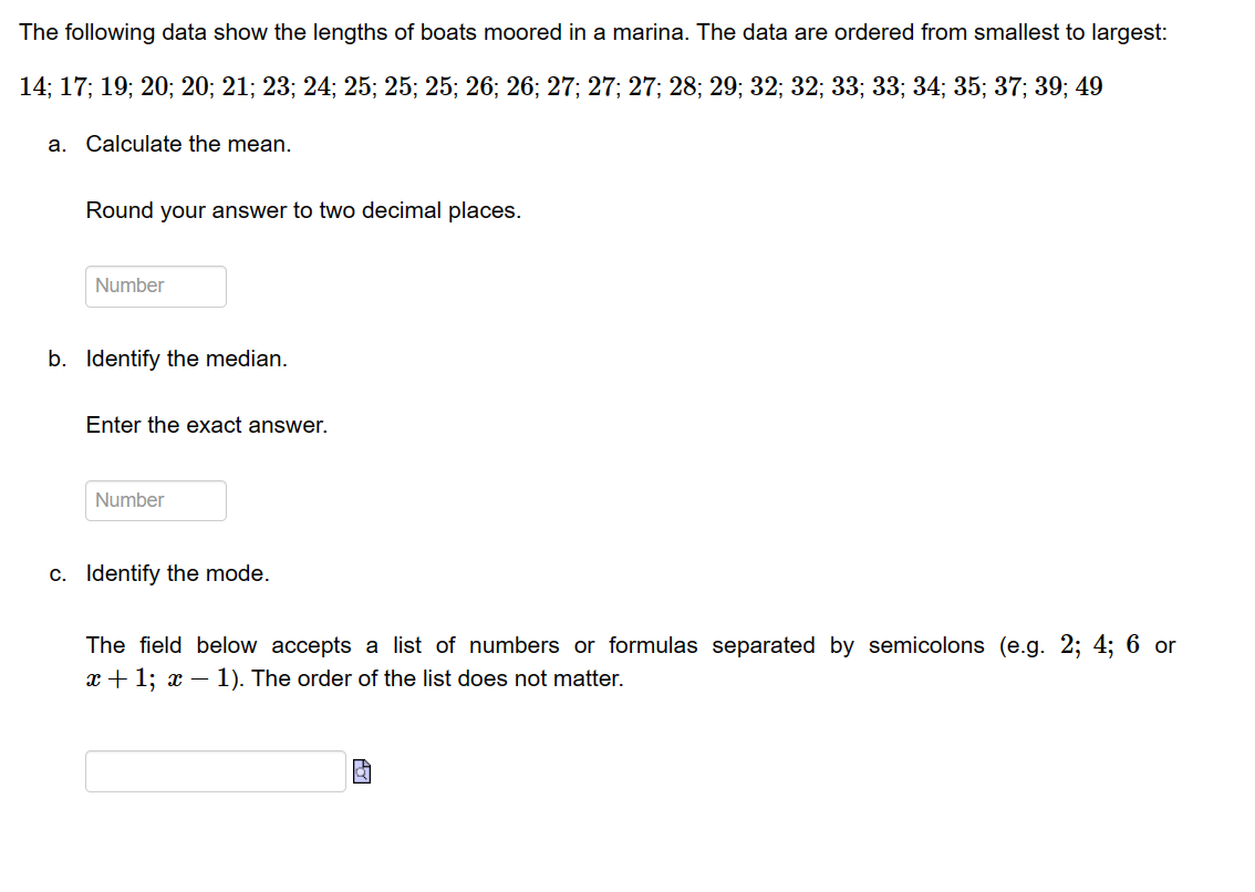 The following data show the lengths of boats