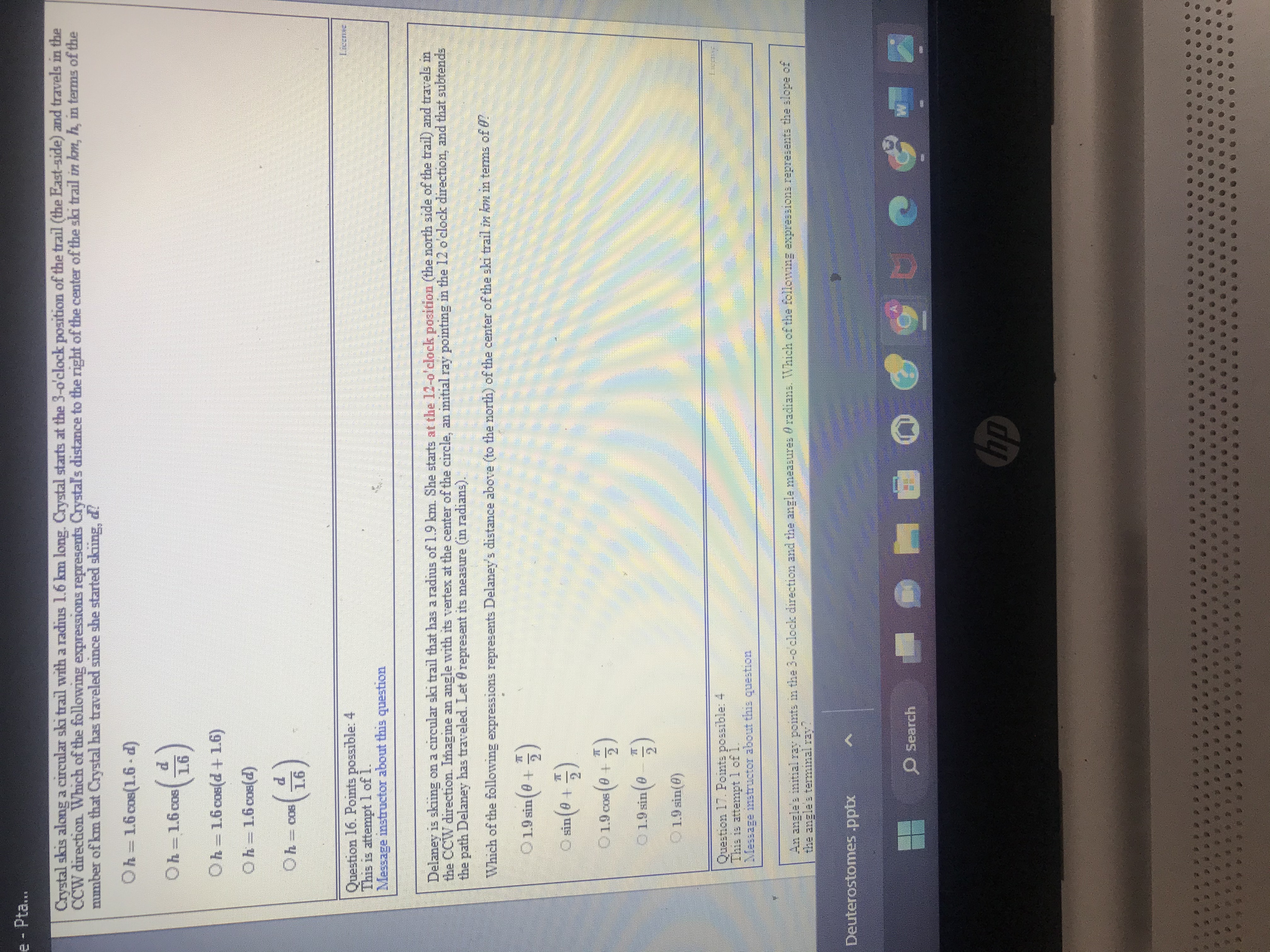 le - Pta... 1.9 sin (8) Question 17. Points