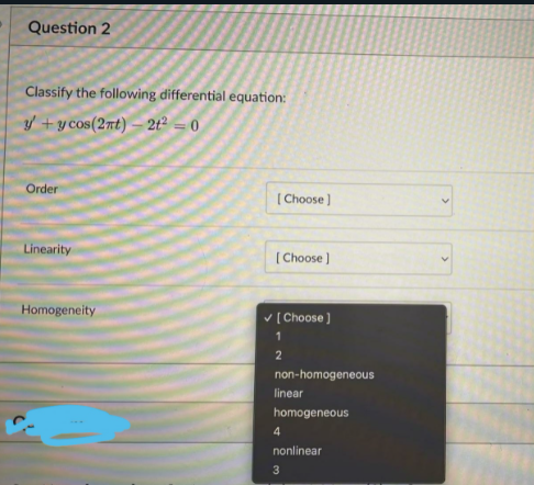 Question 2 Classify the following differential