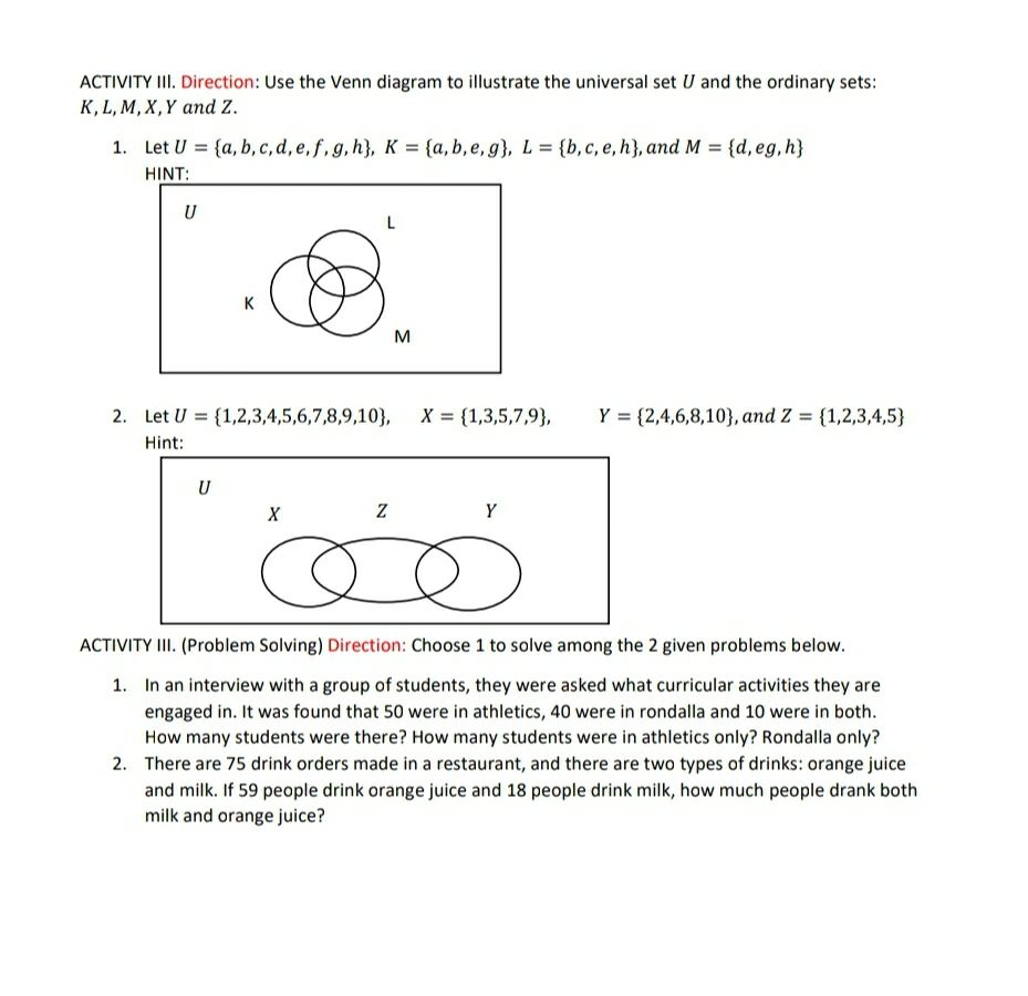 ACTIVITY III. Direction: Use the Venn diagram to