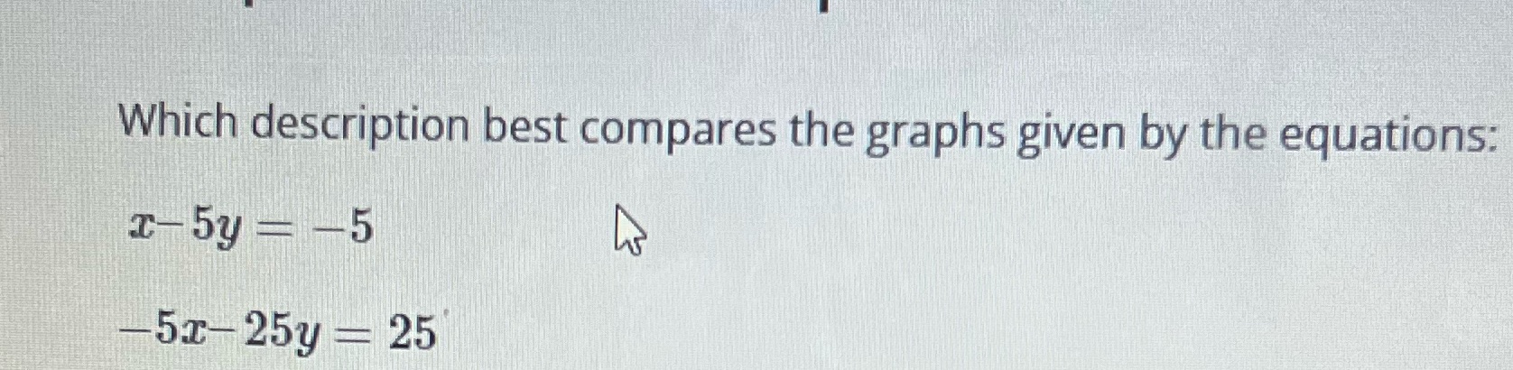 Which description best compares the graphs given