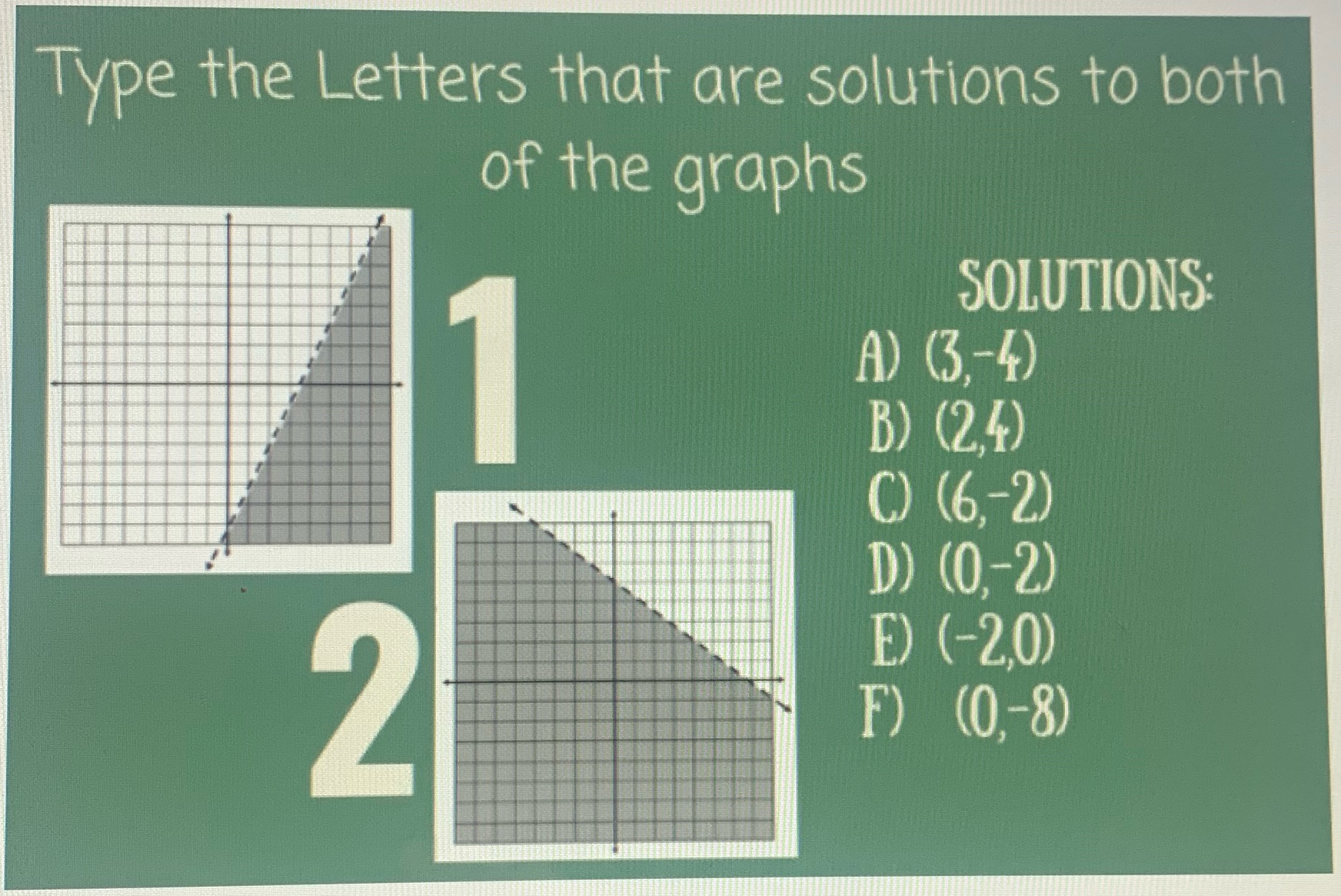 Type the Letters that are solutions to both of