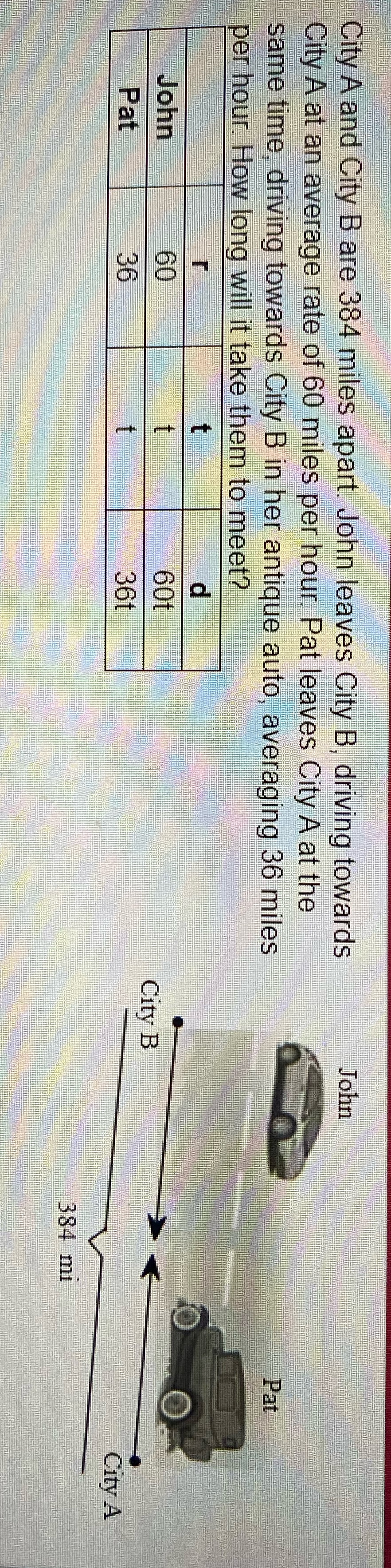 City A and City B are 384 miles apart. John