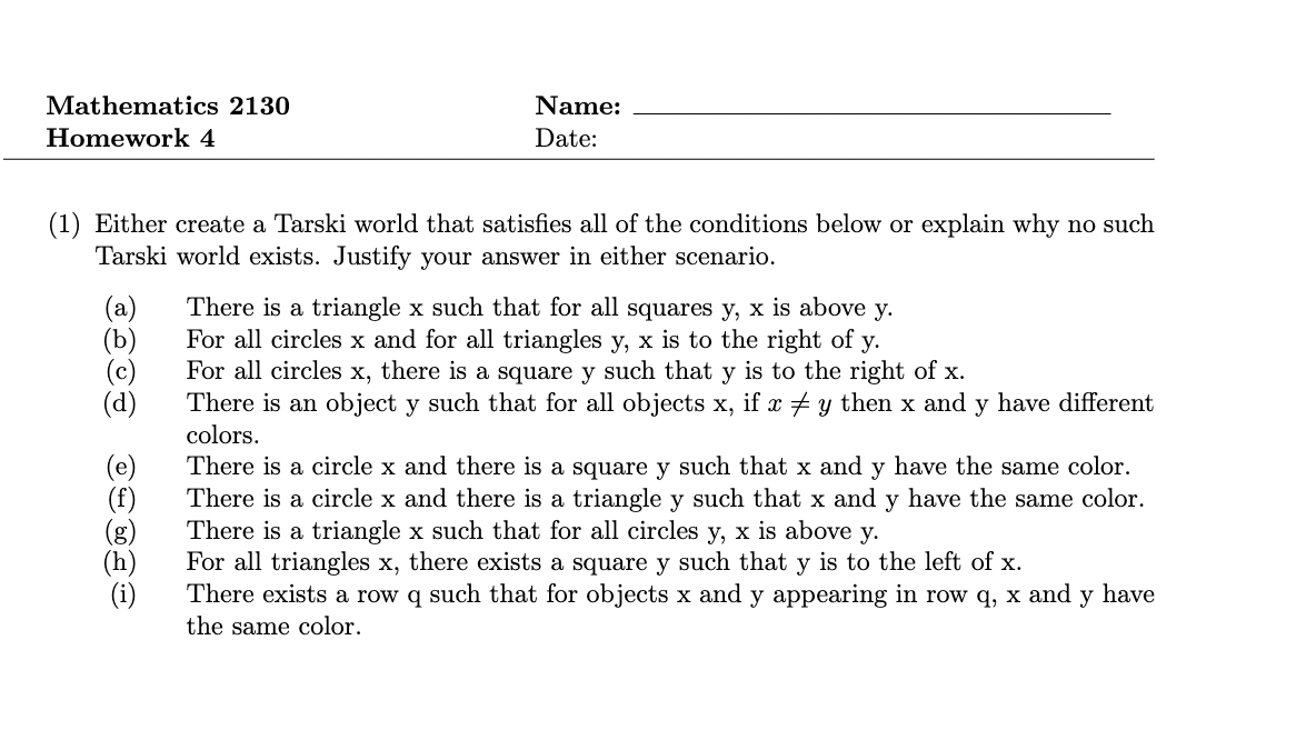 Mathematics 2130 Name: Homework 4 Date: (1)