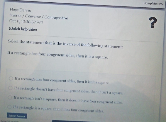 Select the statement that is the inverse of the