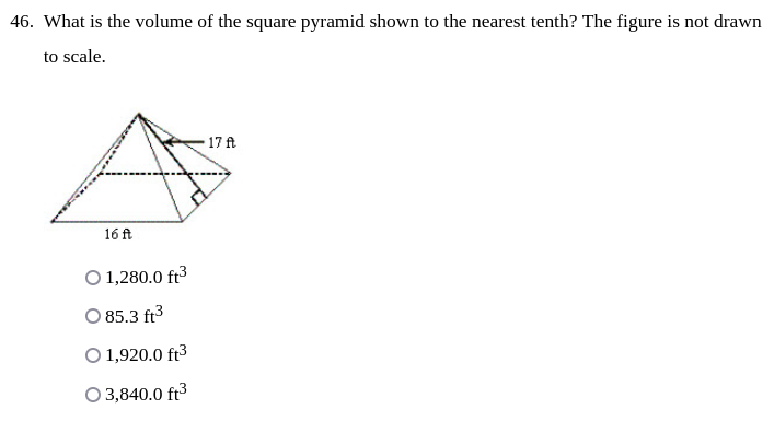 46. What is the volume of the square pyramid
