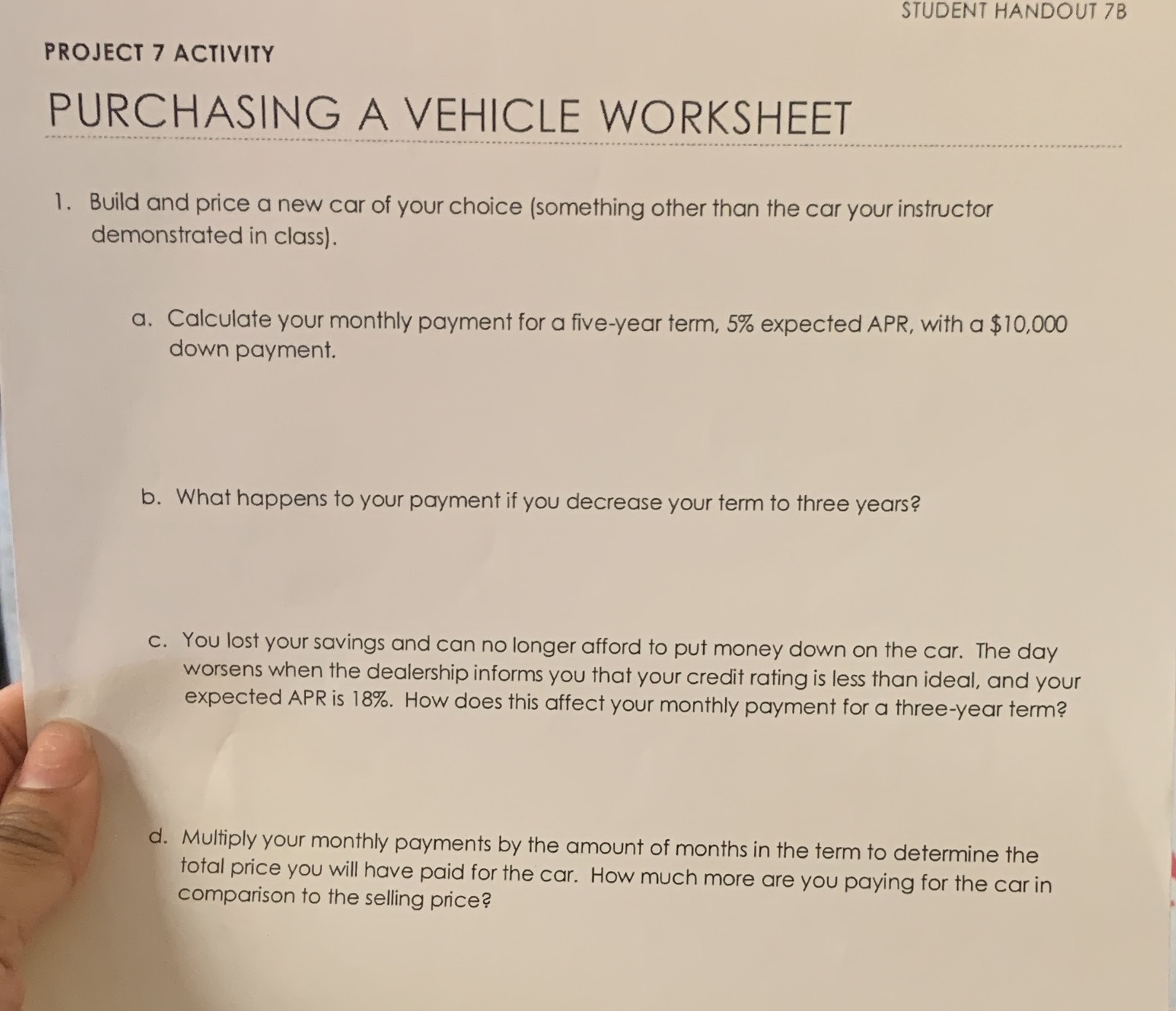 STUDENT HANDOUT 7B PROJECT 7 ACTIVITY PURCHASING