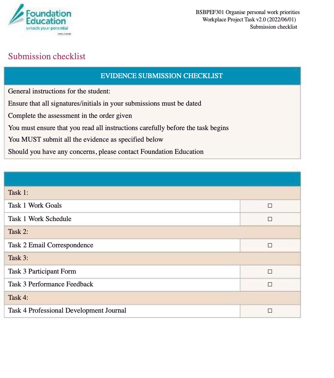 Foundation BSBPEF301 Organise personal work