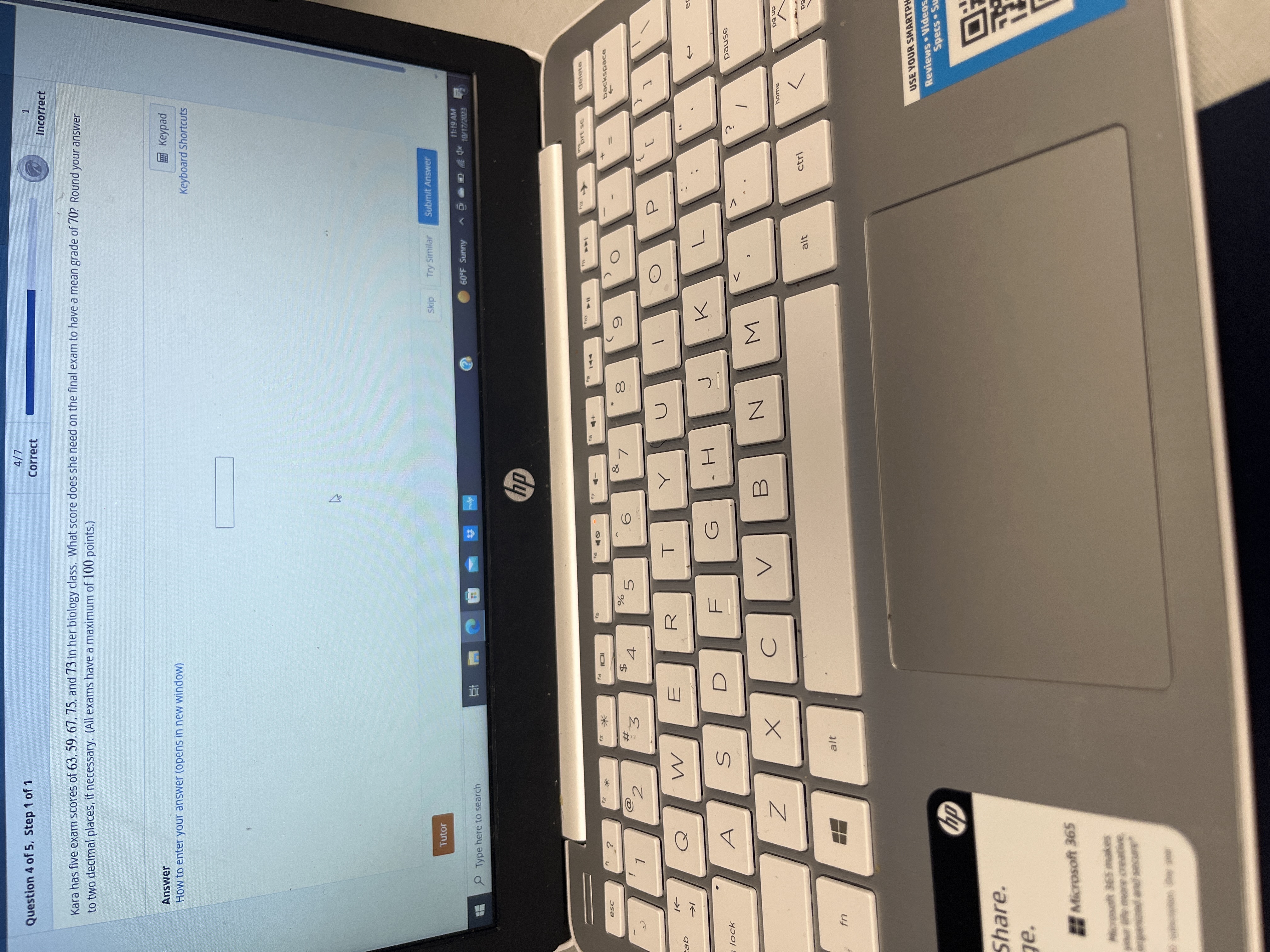 Question 4 of 5, Step 1 of 1 4/7 Correct