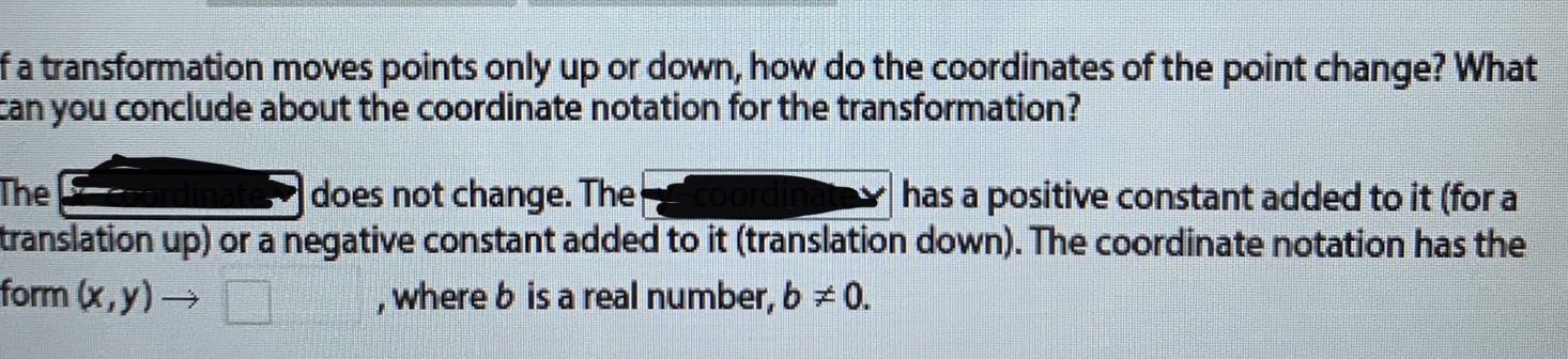 Fill in all the blanks (select x coordinate or y