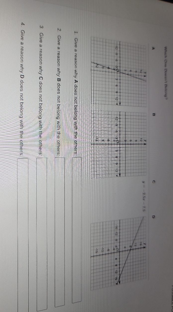 Which One Doesn't Belong? U y = -2.5x - 7.5