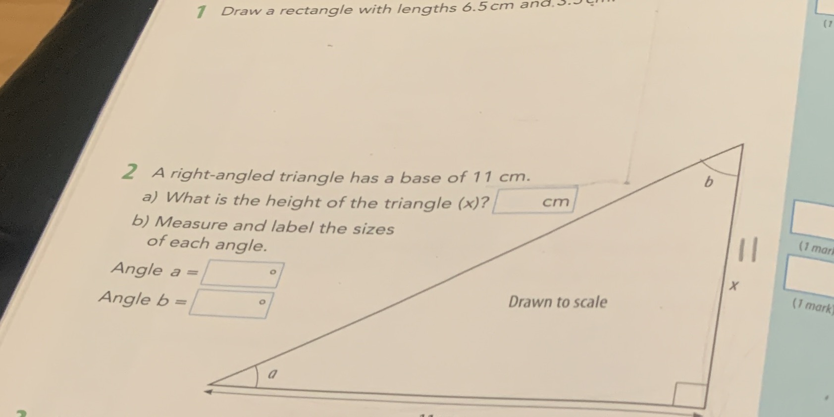 7 Draw a rectangle with lengths 6.5 cm and. 2 A