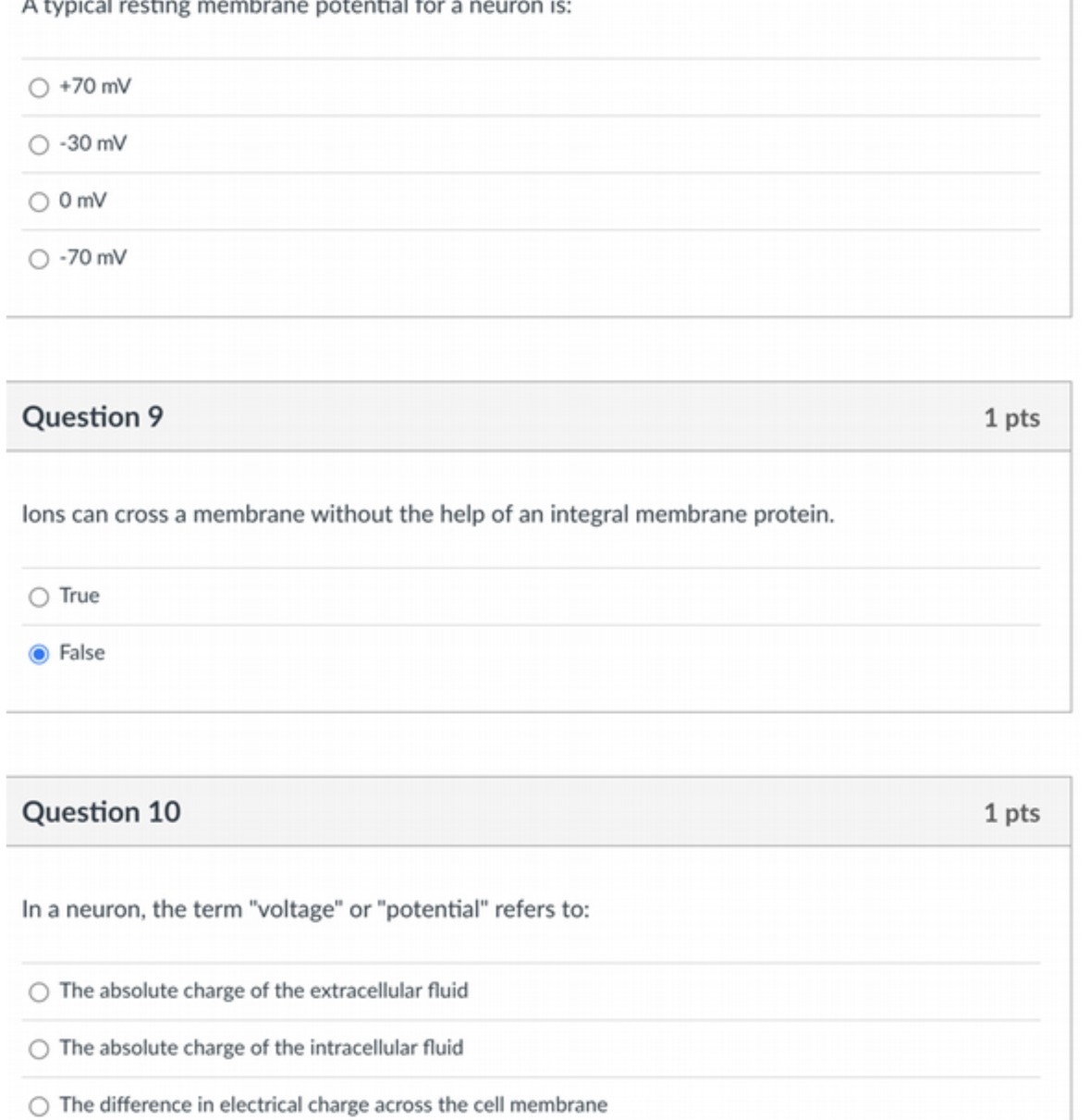 A typical resting membrane potential f O +70 mV O