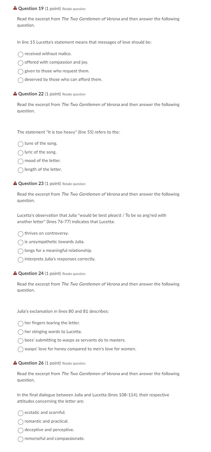 A Question 19 (1 point) Retake question Read the