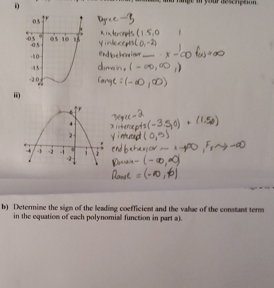 show work i) description. Degree - 3 -05 0