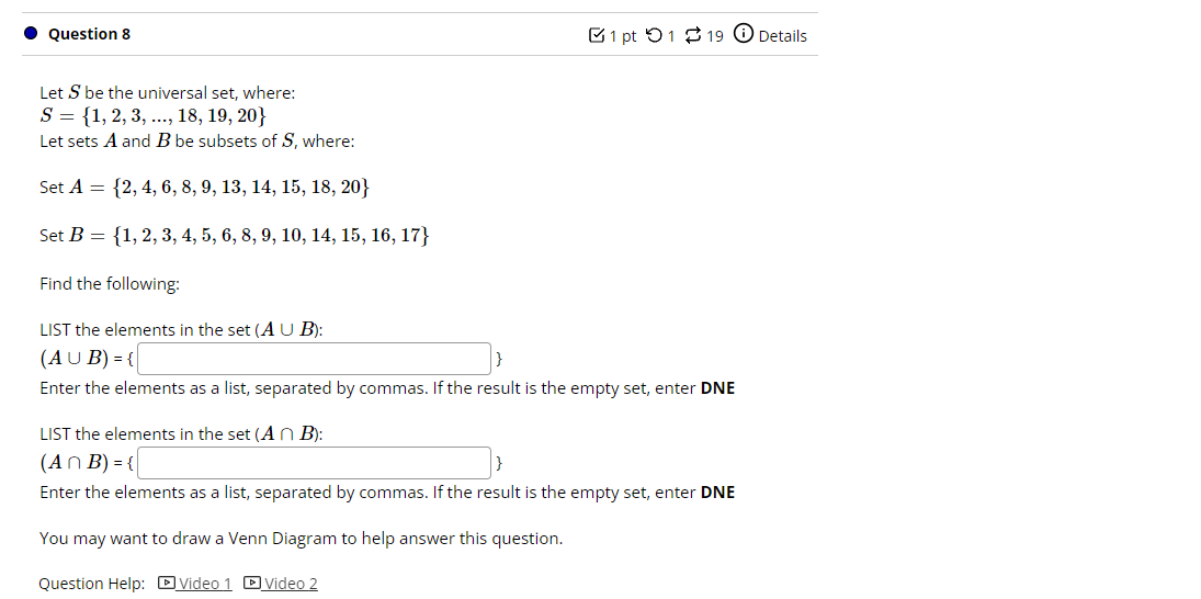 . Question 8 1pt 01 0 19 0 Details Let S be the