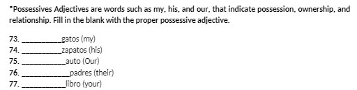 "Possessives Adjectives are words such as my,