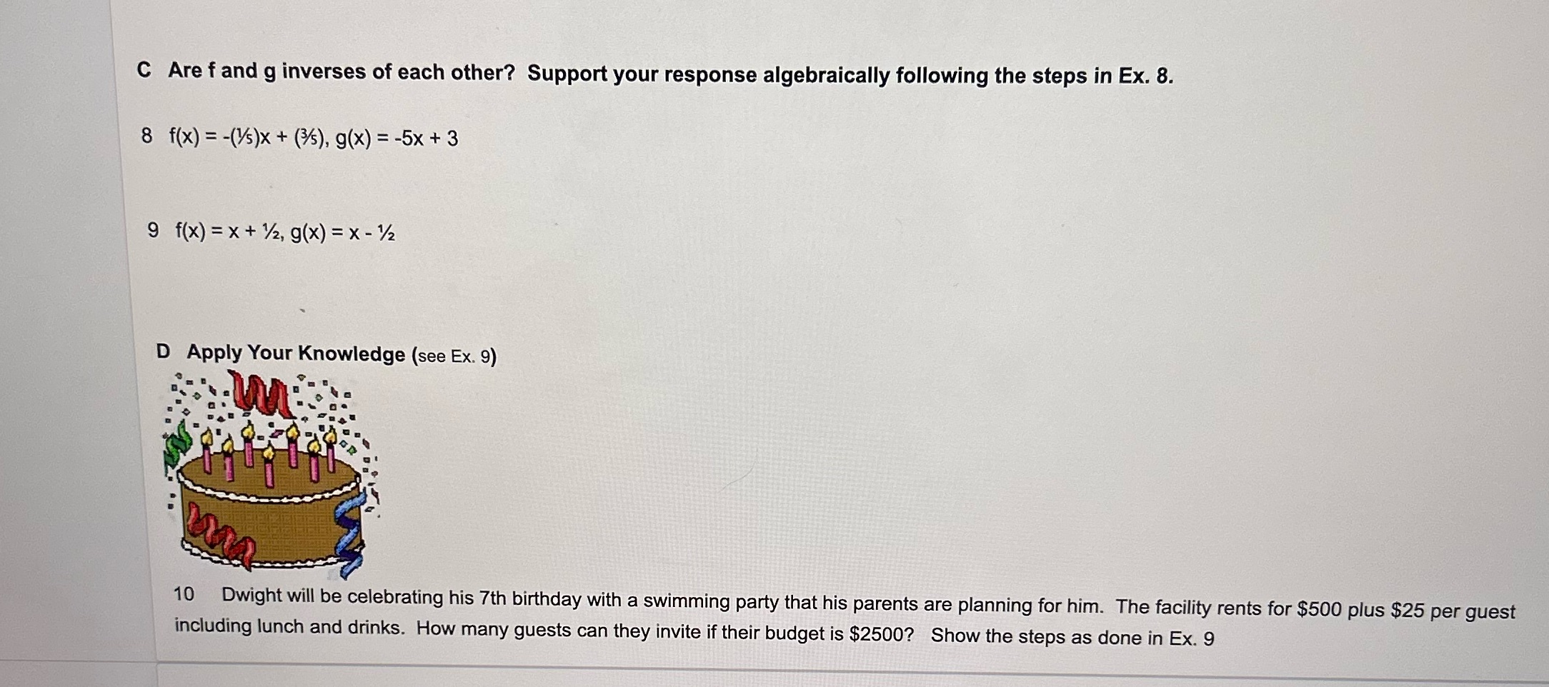 Please answer 8-10 and show work C Are f and g