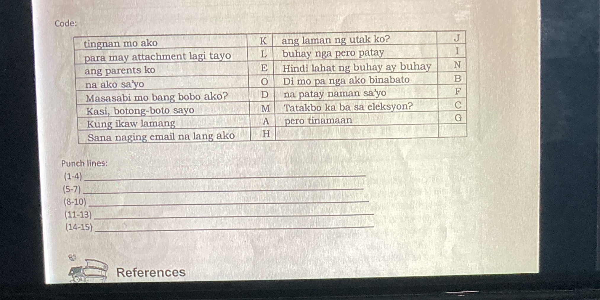 Code: tingnan mo ako K ang laman ng utak ko? J