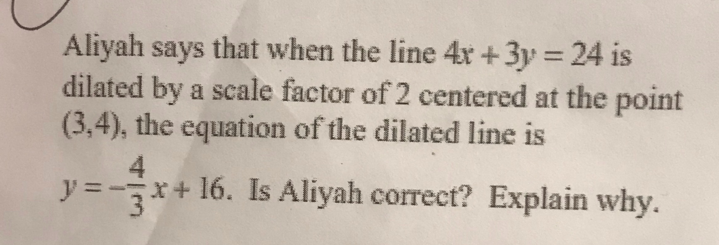 Aliyah says that when the line Ar + 3y = 24 is
