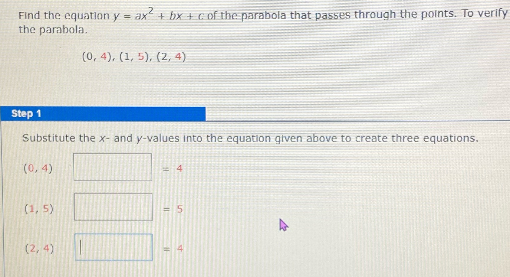 Subsitute the x and y values into the equation