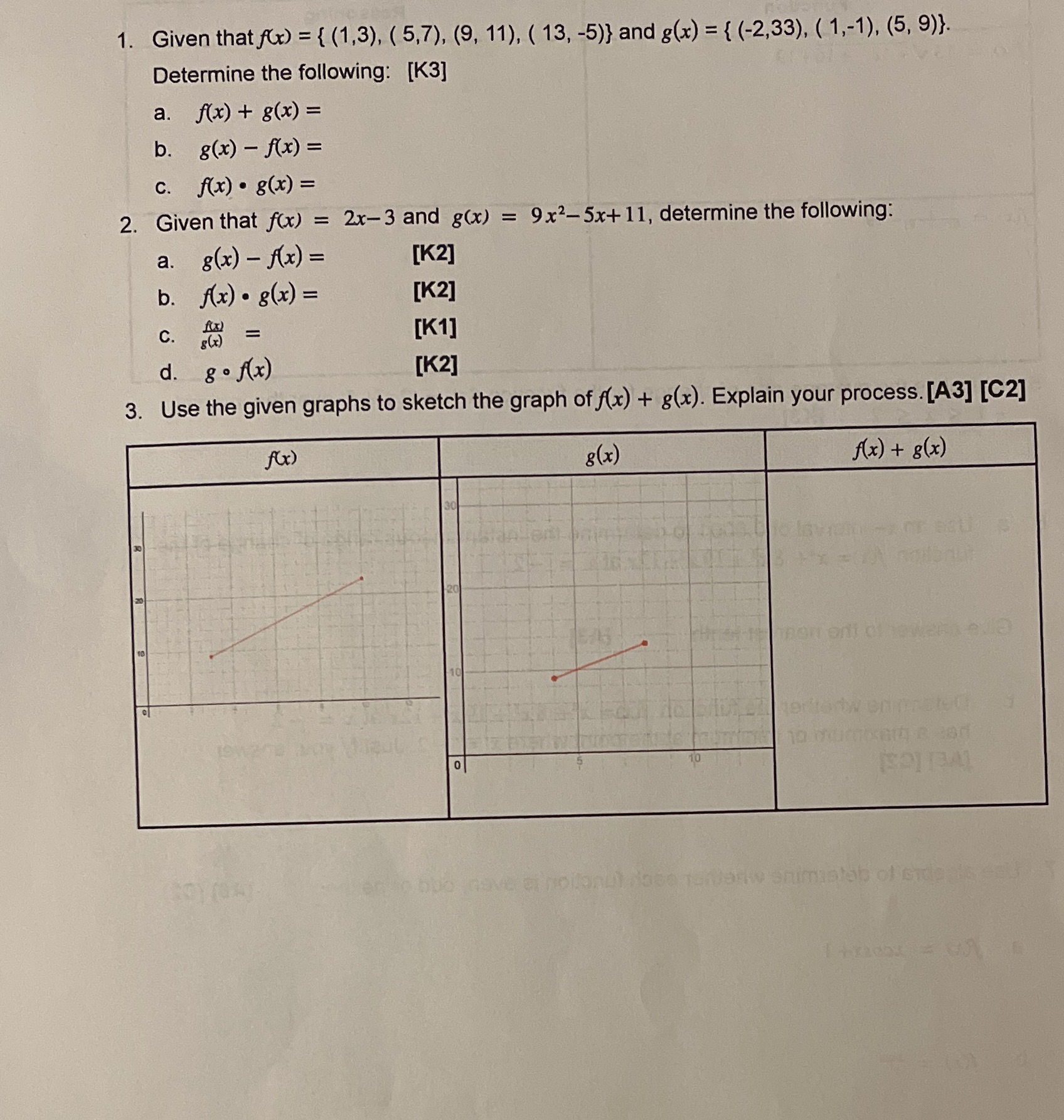1. Given that for) = { (1,3), ( 5,7), (9, 11), (