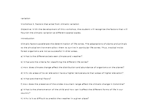 variation Workshop 3. Factors that arise from