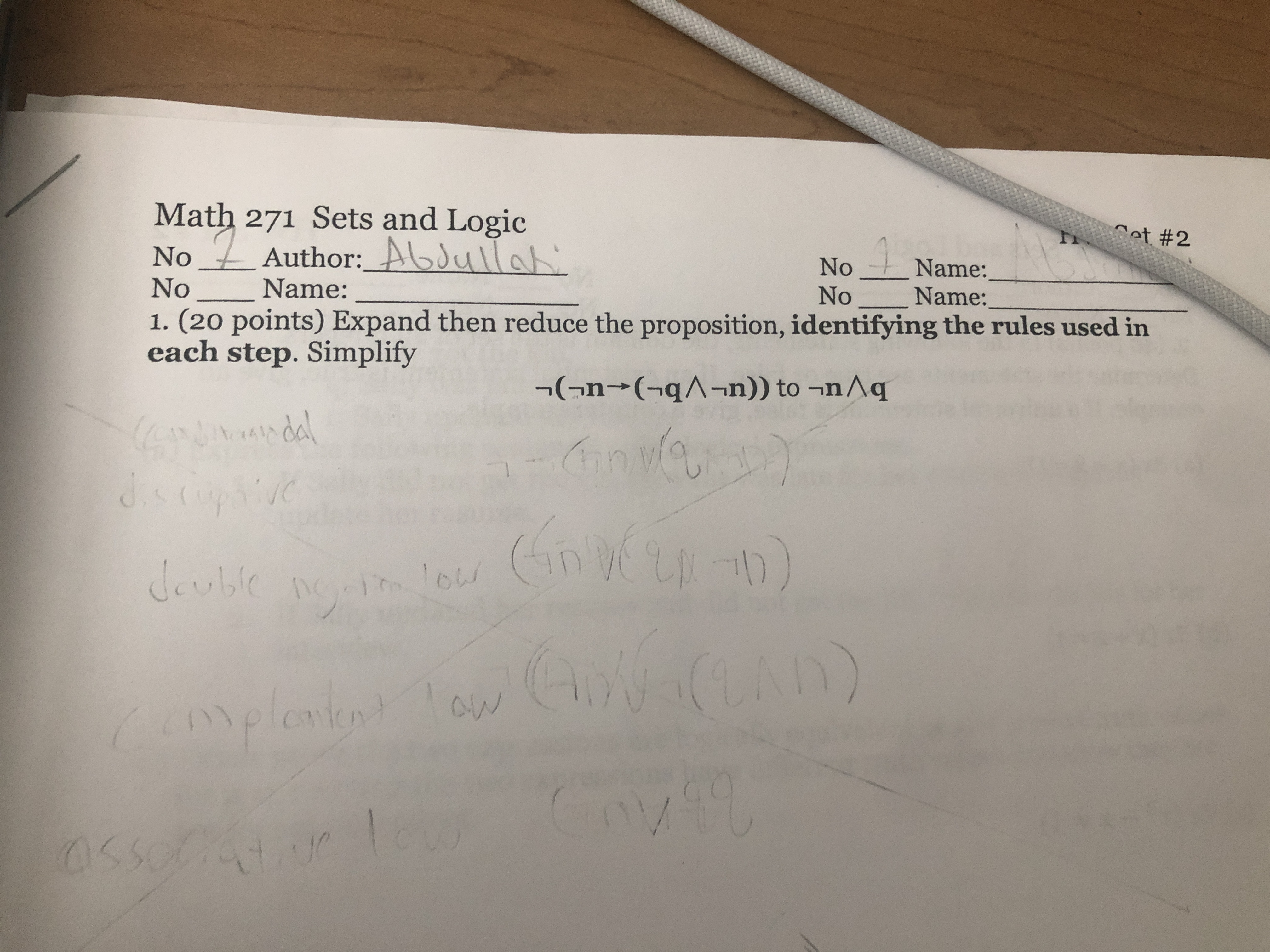 Math 271 Sets and Logic Not # 2 No Author: