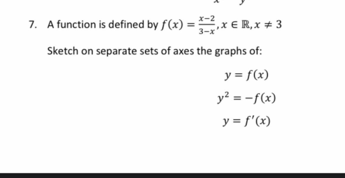 7. A function is defined by f (x) = x-2 3-x ,X
