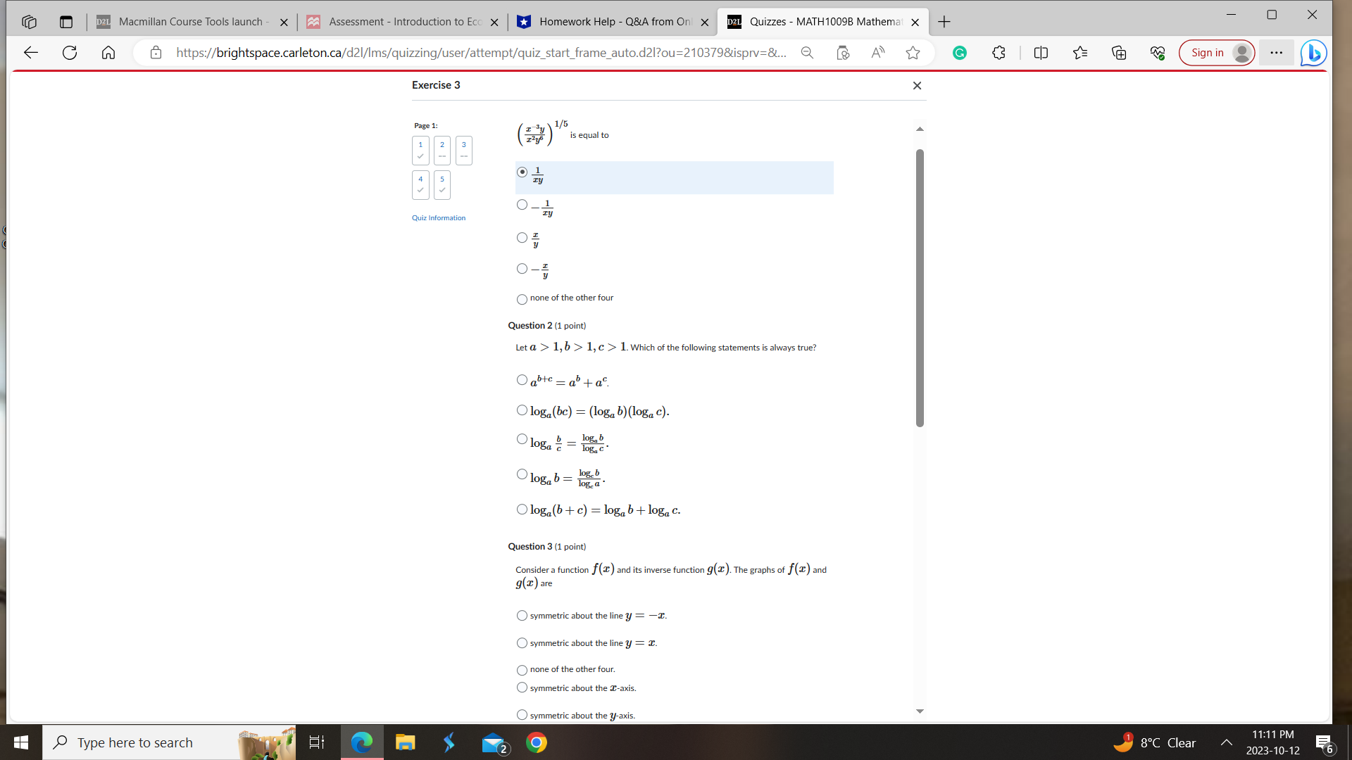 what are the answers for questions 1-5 X D2L