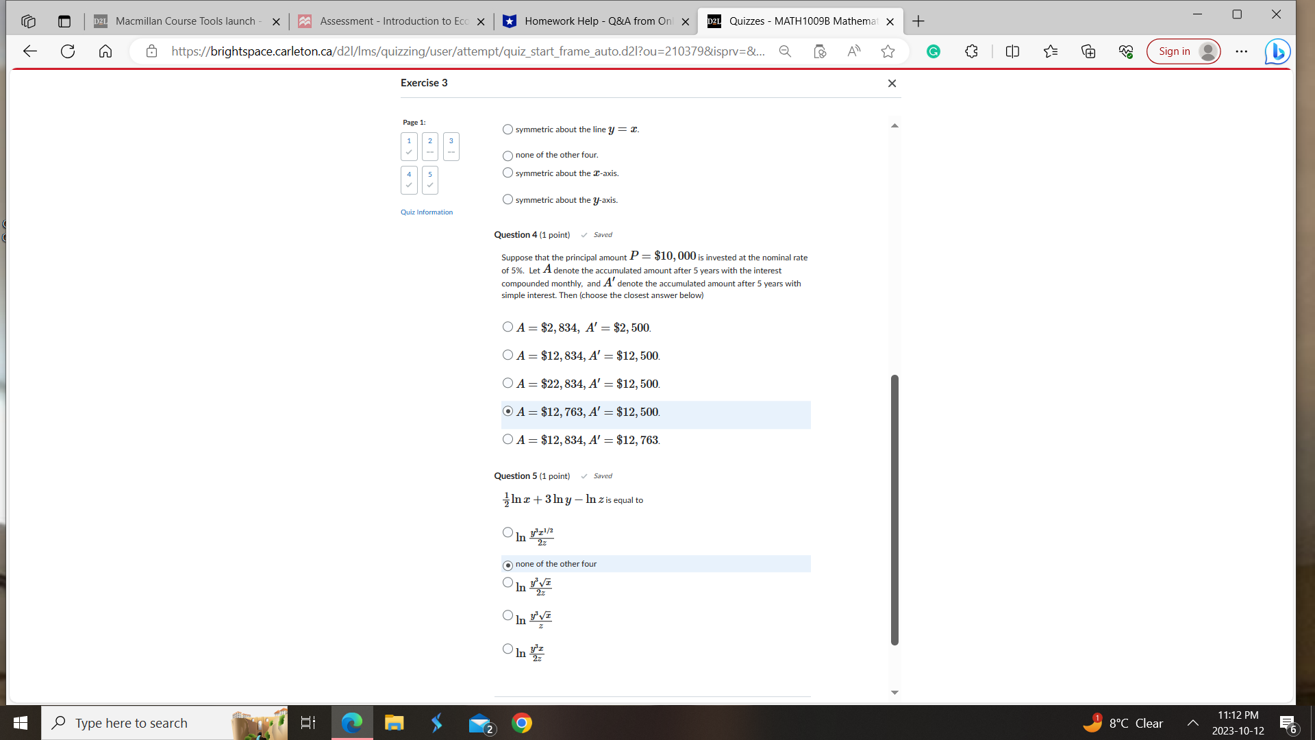 what are the answers for questions 1-5 X D2L