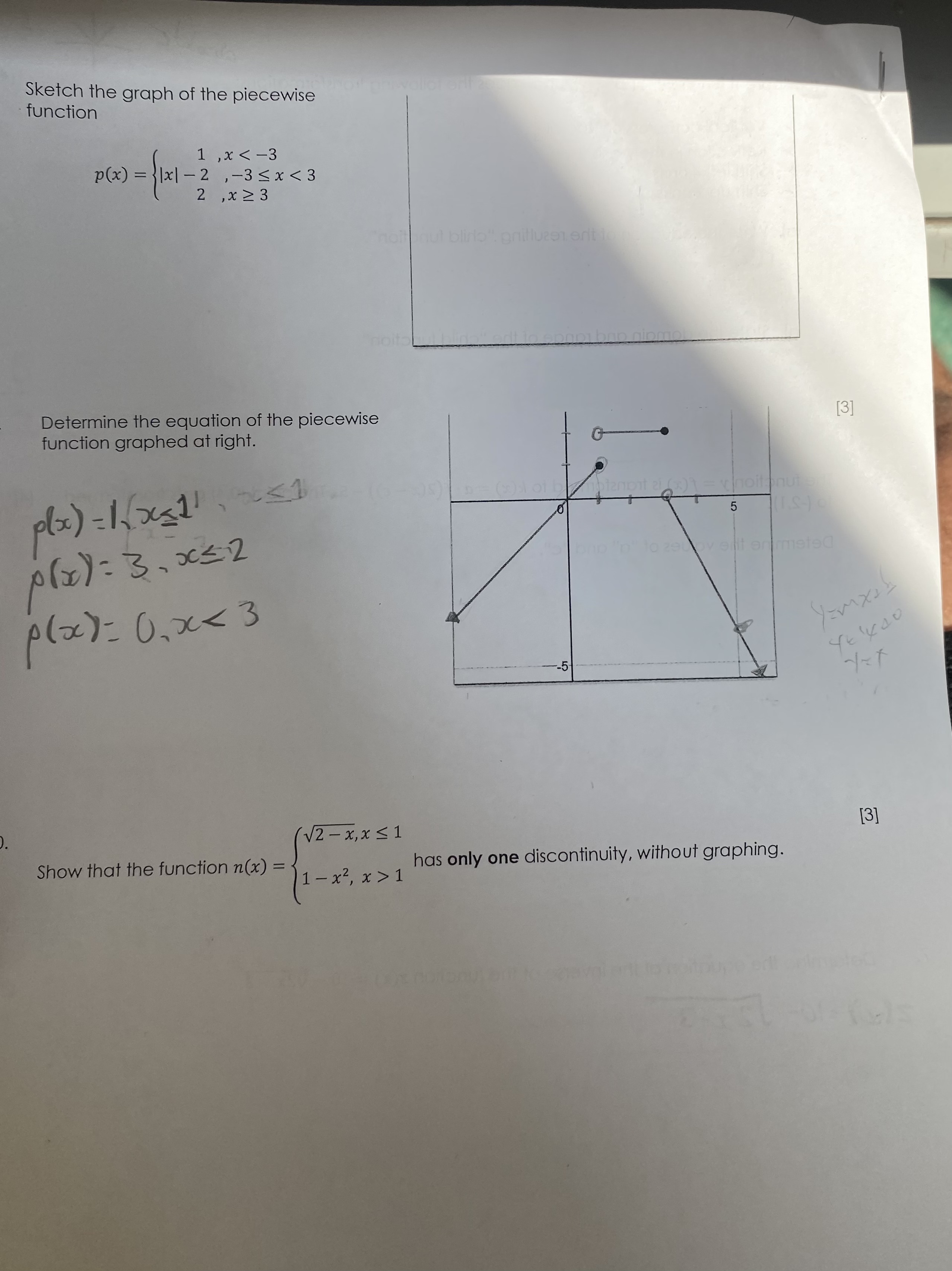 Sketch the graph of the piecewise function 1 , x