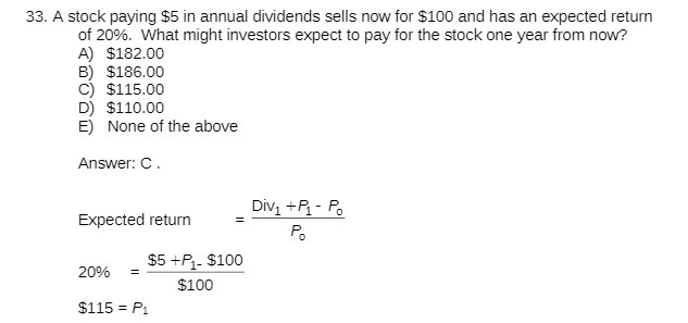 33. A stock paying $5 in annual dividends sells