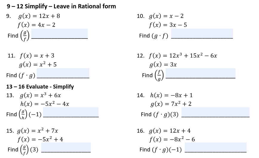 \f9 - 12 Simplify - Leave in Rational form 9.