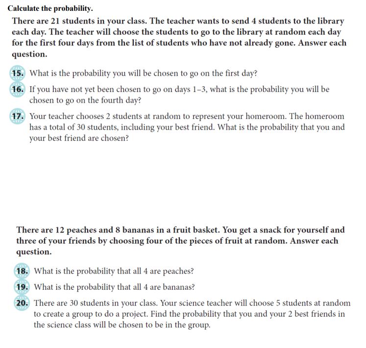 Calculate the probability. There are 21 students