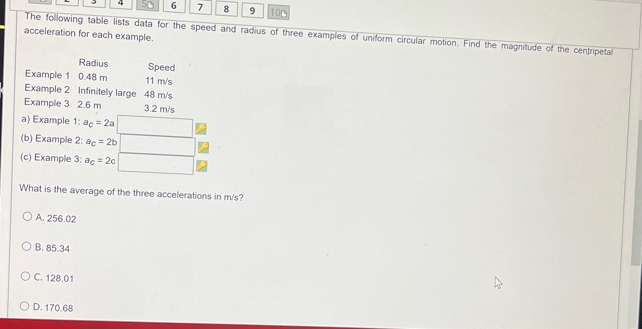 6 8 9 10 The following table lists data for the