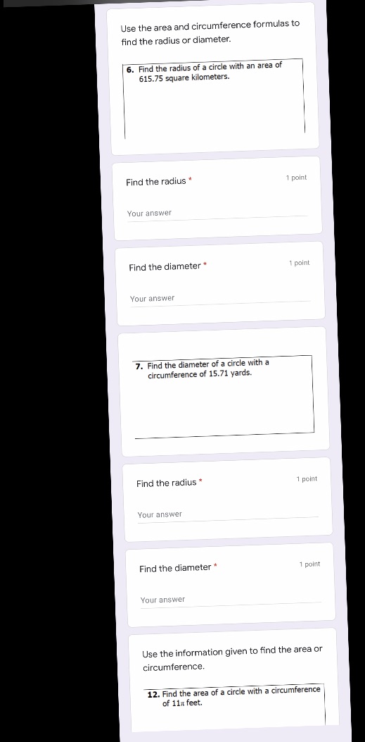 Pls show work Use the area and circumference