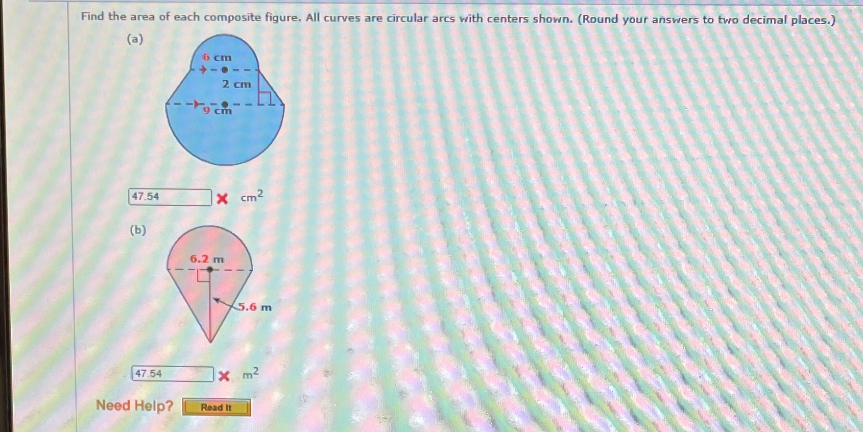 Need answers for A and B. Find the area of each