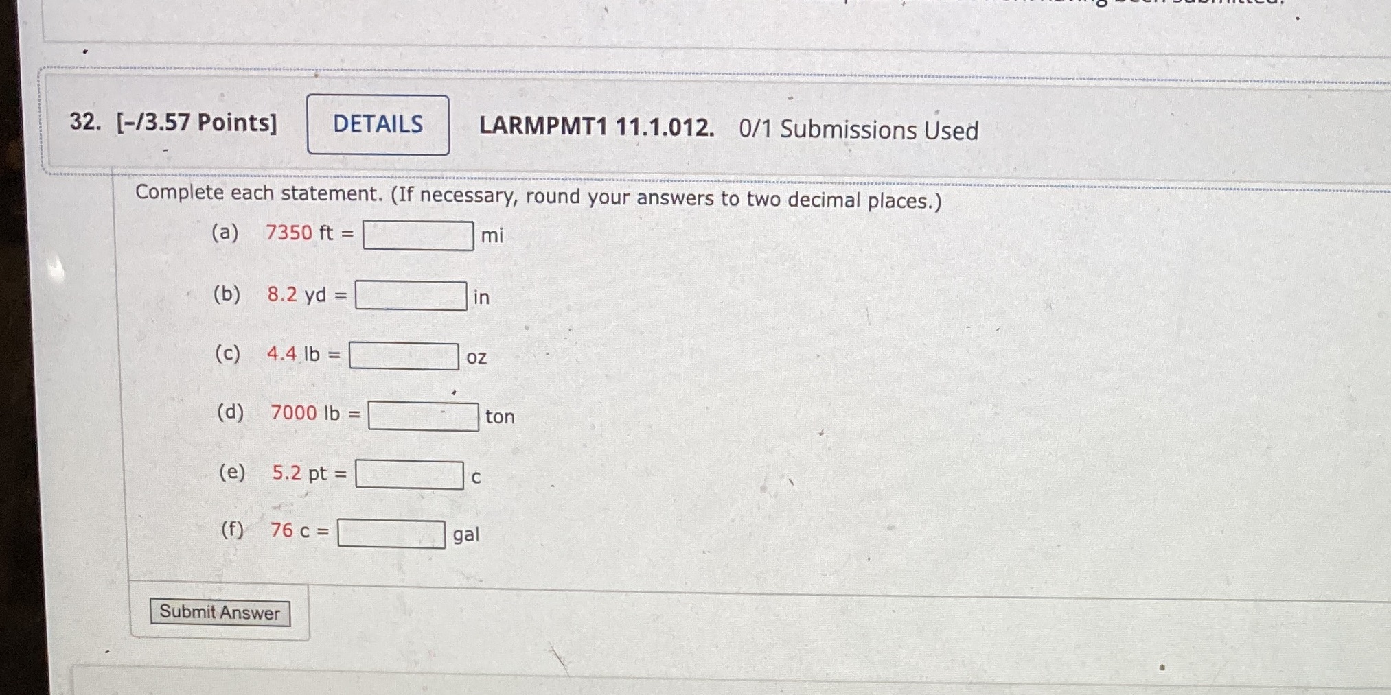 32. [-/3.57 Points] DETAILS LARMPMT1 11.1.012.
