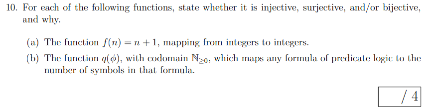 10. For each of the following functions, state