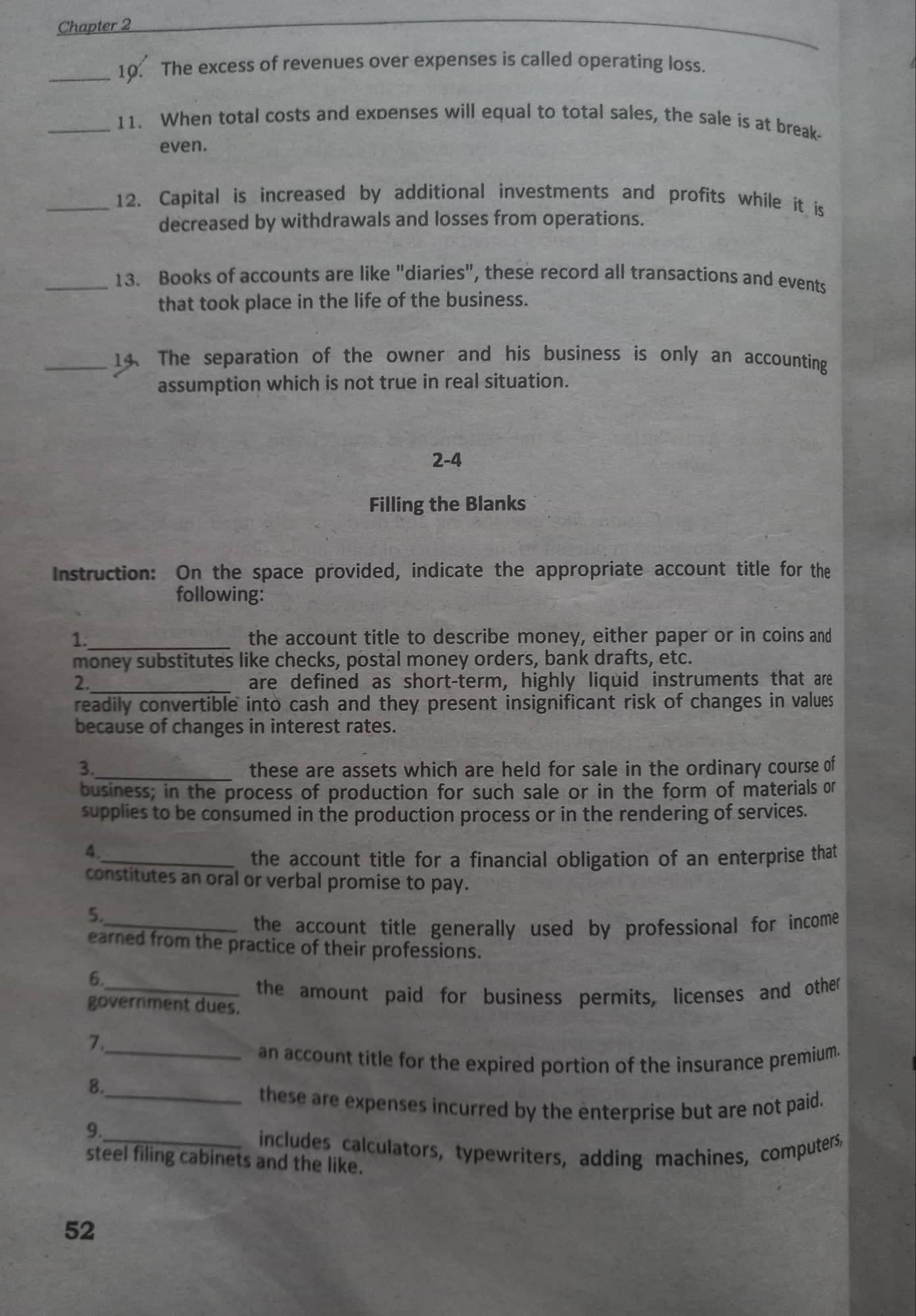 2-3 True or False Instruction: Write letter "T"