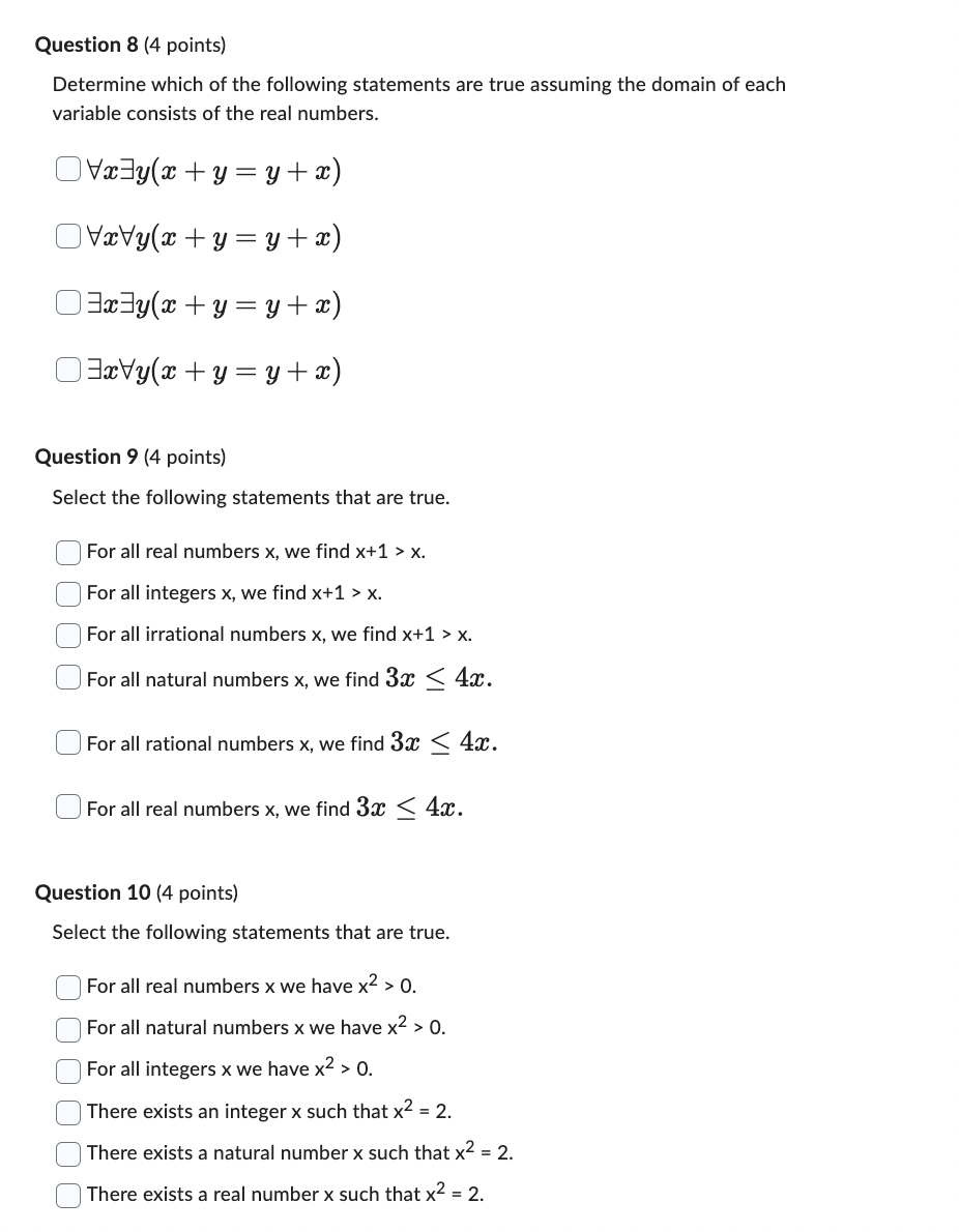 Question 1 (4 points) Match the statements that